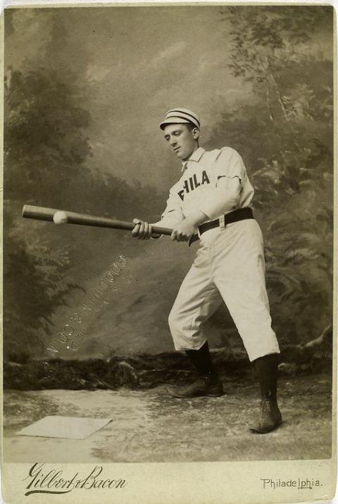 19th-century major league baseball player George Pinckney swings at a ball